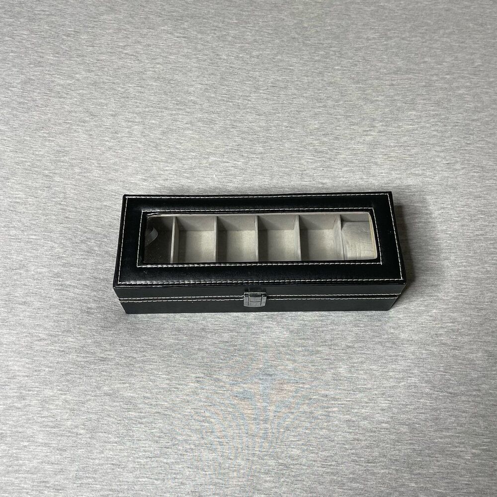 6 Slots Black Leather Watch Storage Display Box